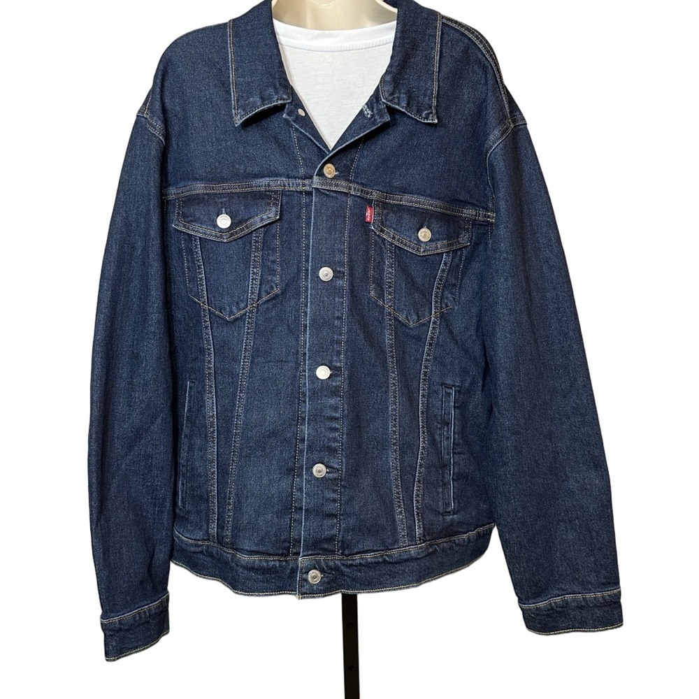 NWT Levi’s Dark Wash Men’s Denim Trucker Jacket Classic Holiday Layering M XL - Picture 3 of 11